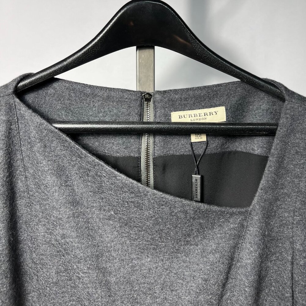 NWT BURBERRY 100% Wool Asymmetrical Neckline Mid-length Grey Dress 8US - Picture 2 of 12